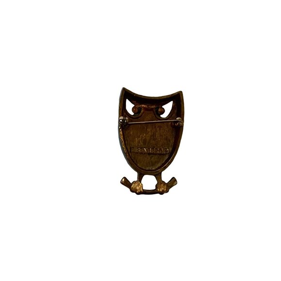 Eisenberg Enamel Blue Owl Brooch Pin With Gold Accents & Rhinestone Eyes - Picture 8 of 10
